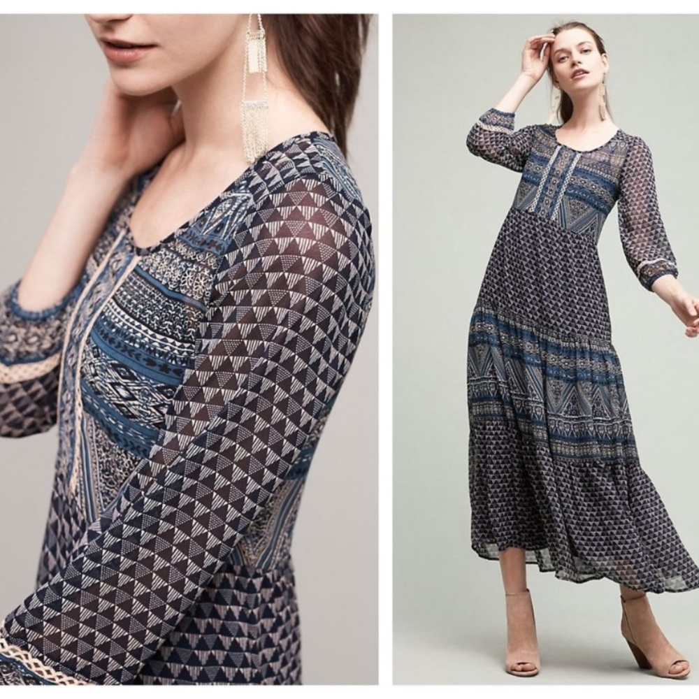 🆕NWT Anthropologie New Geometry Tiered Maxi Dress